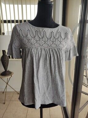 J. Crew Gray Eyelet Yoke Short Sleeve Women's Top Size XS